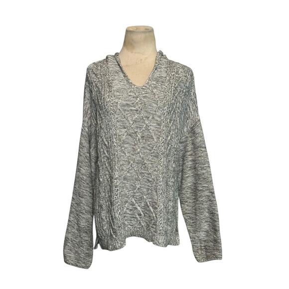 Gray knit long sleeves hoodie sweater size large - Picture 1 of 15